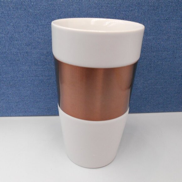 STARBUCKS 2012 COPPER BAND WHITE BASE CERAMIC COFFEE TEACUP MUG TUMBLER - Picture 2 of 7